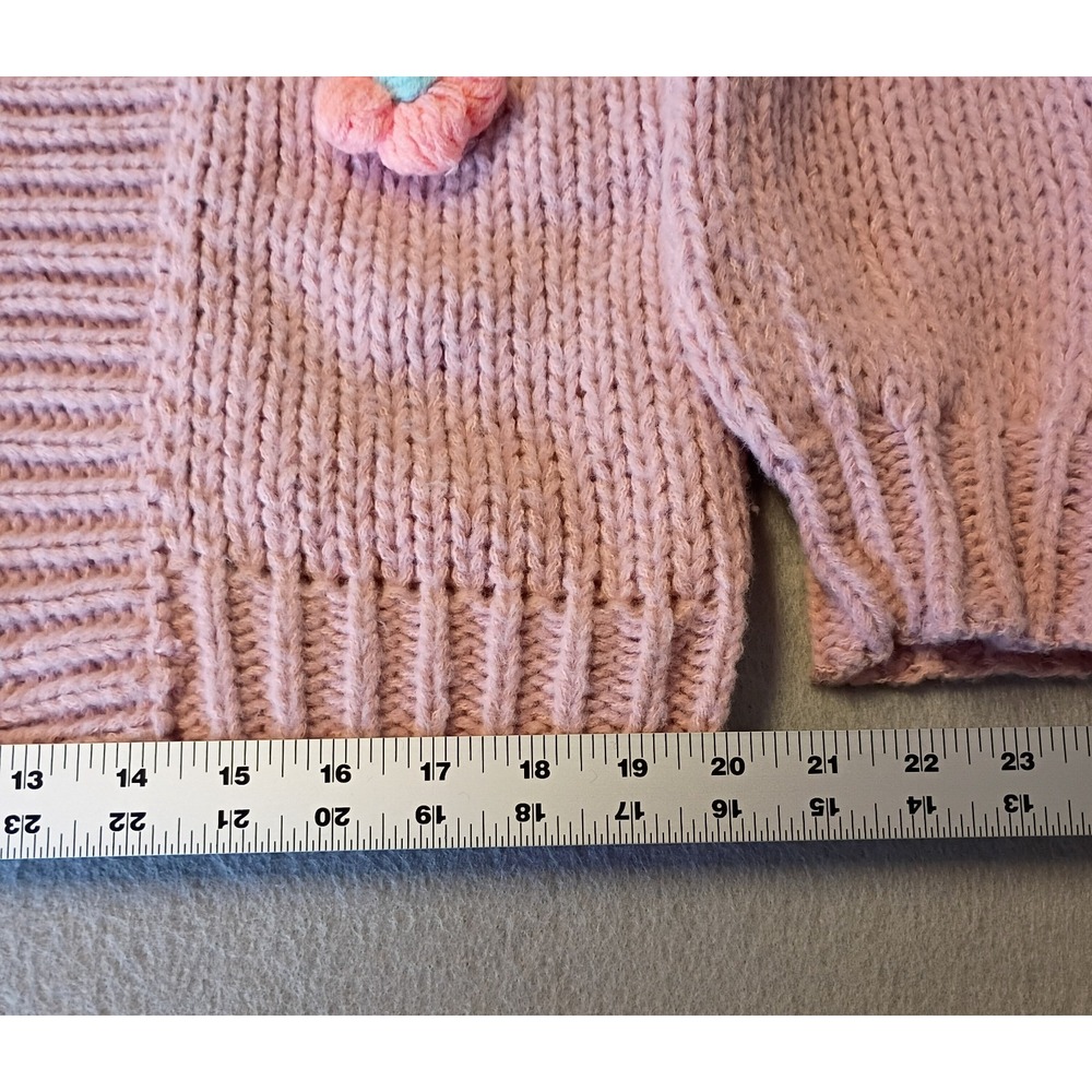 Maeve Anthropologie Chunky‎ 3D Flower Knit Cardigan O/S Pink Sweater Has Flaw - Picture 10 of 13